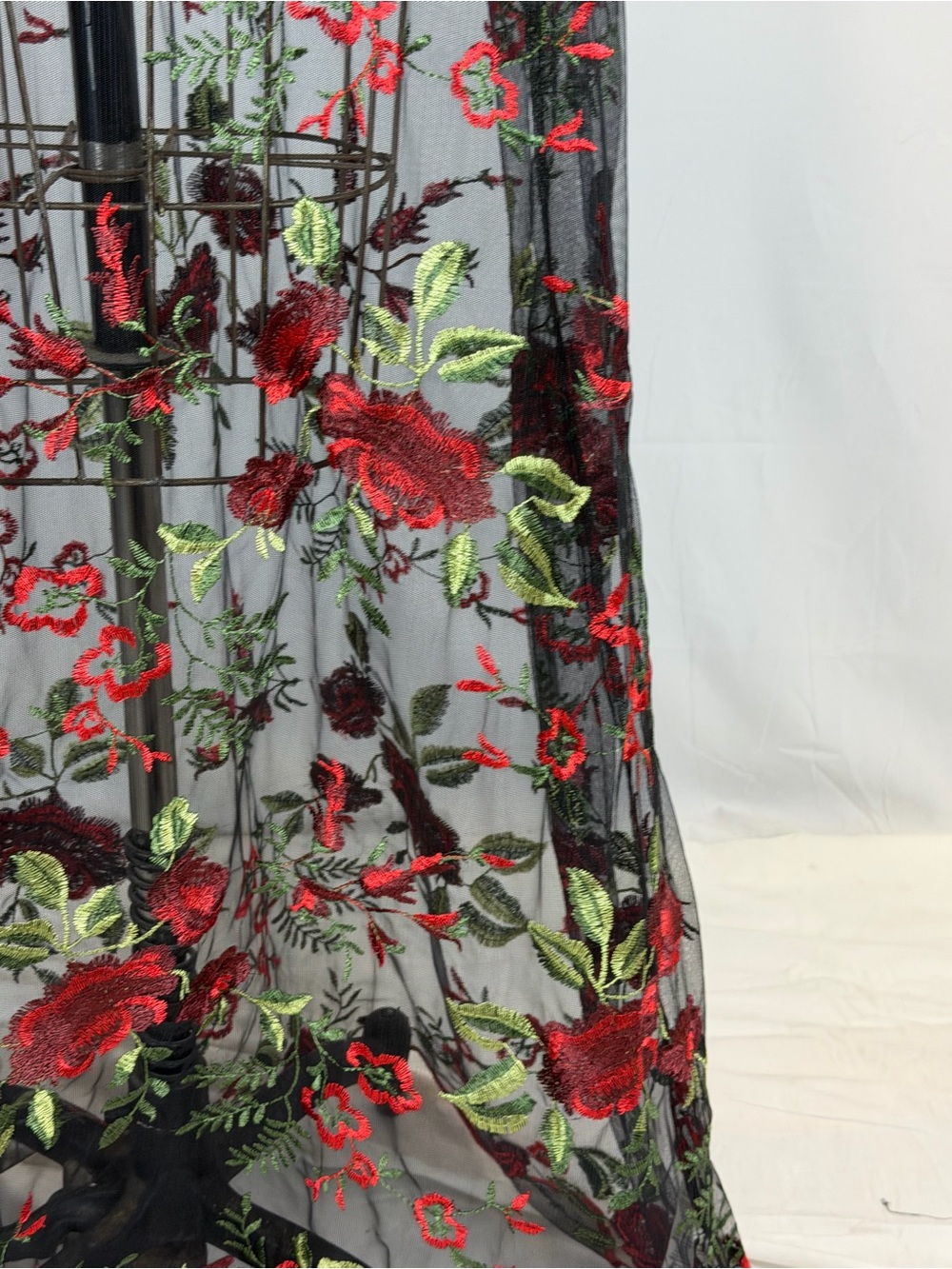 Rose embroidered black sheer mesh dress long maxi overlay floral flower gothic - Picture 4 of 8
